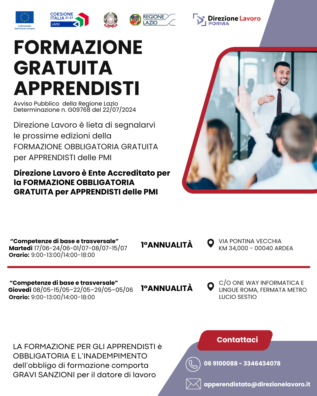 Formazione gratuita apprendisti 1° annu giugno pomezia